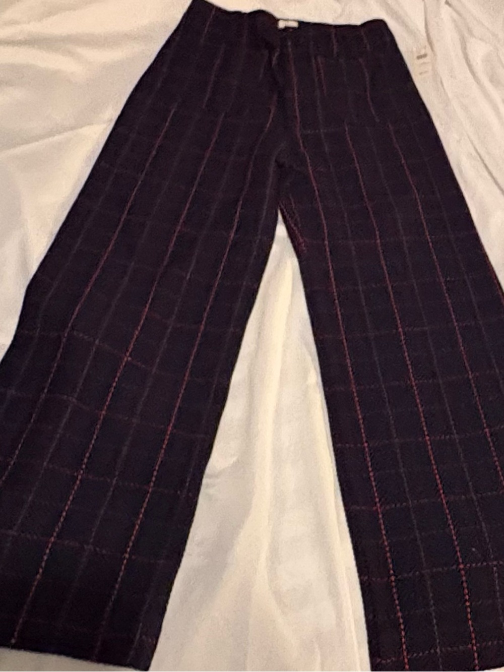 Navy Plaid Tailored Pants with Red Windowpane - Picture 2 of 5